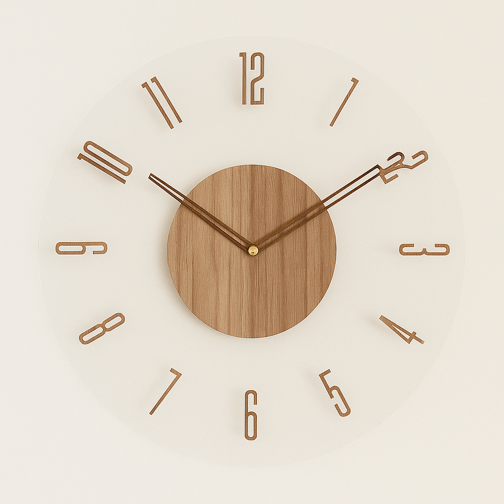 Scandinavische Houten Wandklok met Geruisloos Quartz‑Uurwerk