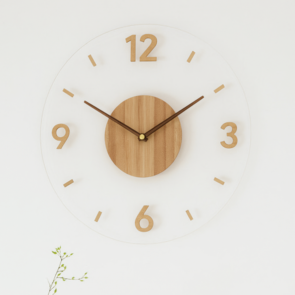 Scandinavische Houten Wandklok met Geruisloos Quartz‑Uurwerk