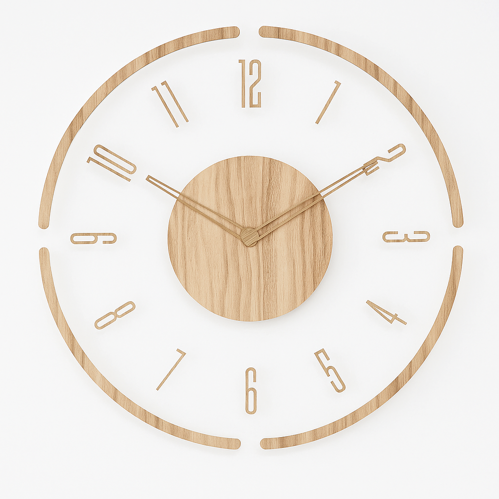 Scandinavische Houten Wandklok met Geruisloos Quartz‑Uurwerk