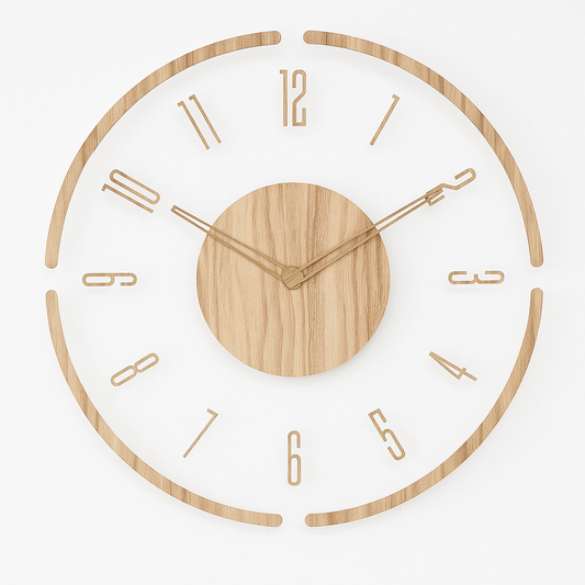 Scandinavische Houten Wandklok met Geruisloos Quartz‑Uurwerk