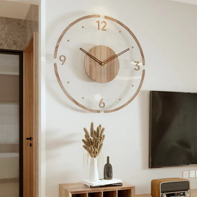 Scandinavische Houten Wandklok met Geruisloos Quartz‑Uurwerk