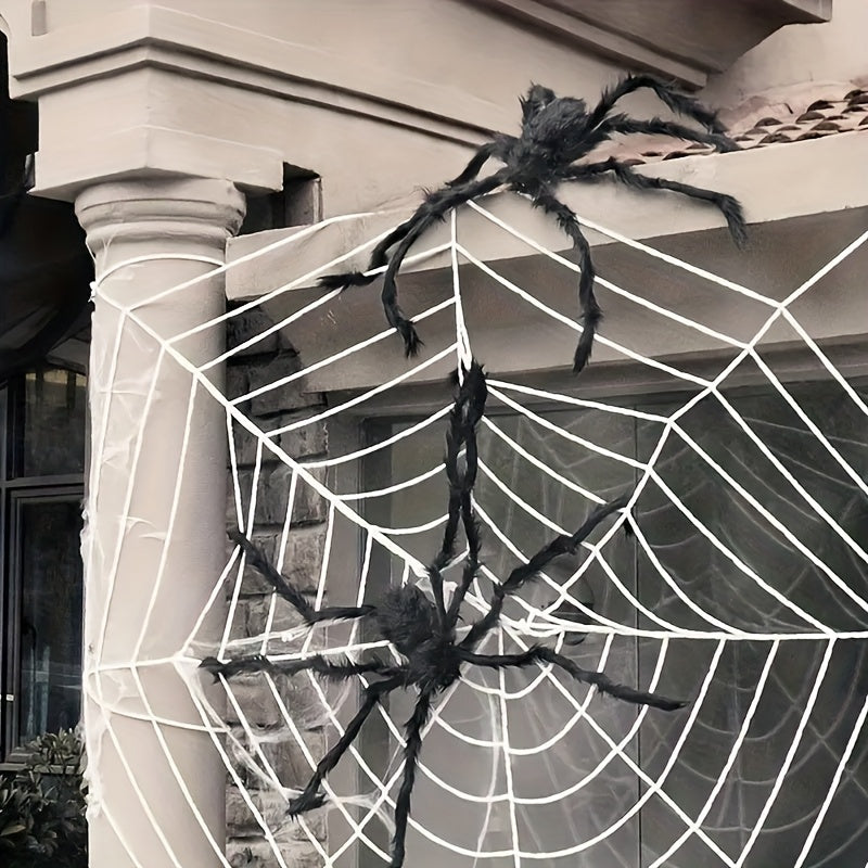 Halloween Decoratieset met 2 Grote Spinnen en Elastisch Spinnenweb