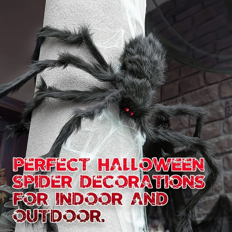 Halloween Decoratieset met 2 Grote Spinnen en Elastisch Spinnenweb