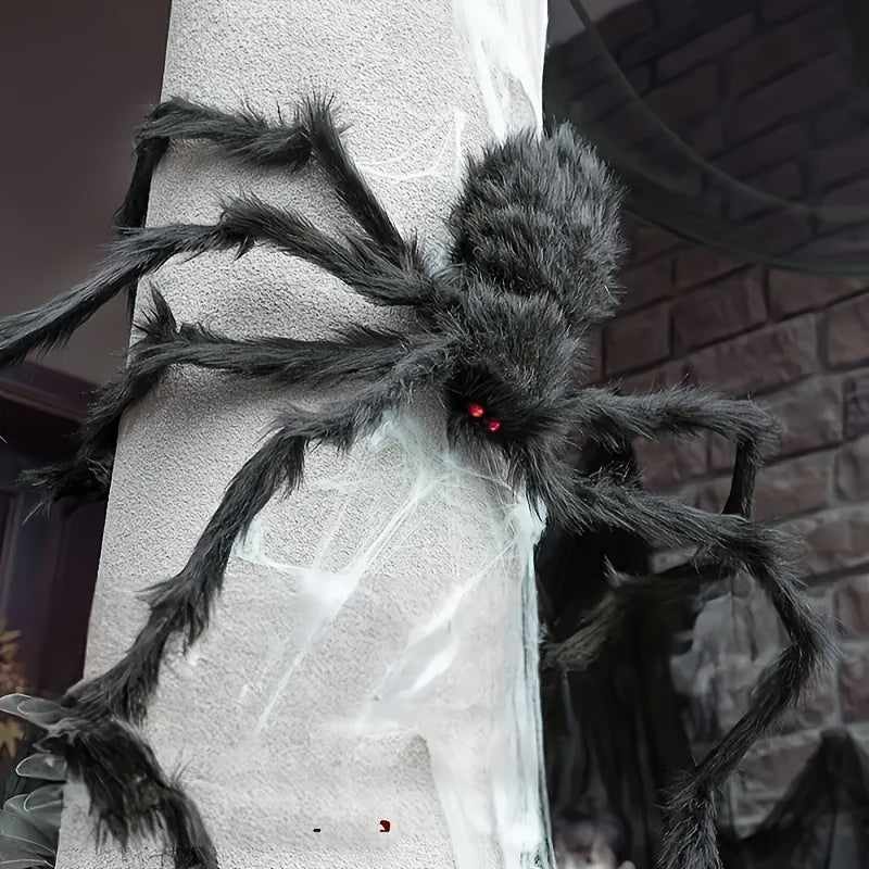 Halloween Decoratieset met 2 Grote Spinnen en Elastisch Spinnenweb