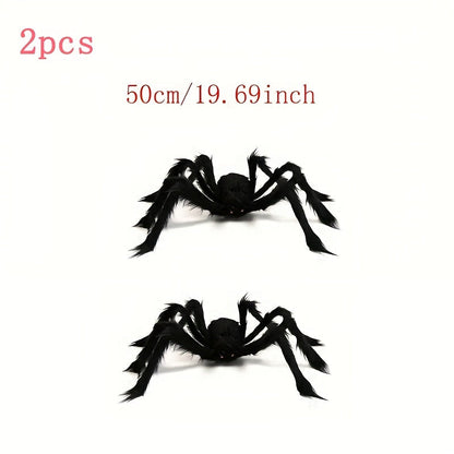 Halloween Decoratieset met 2 Grote Spinnen en Elastisch Spinnenweb