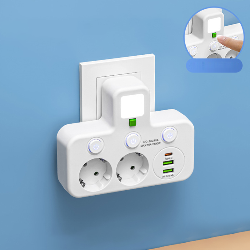 Stekkerdoos Met USB Aansluitingen En Nachtverlichting Voor Georganiseerde Werkplekken