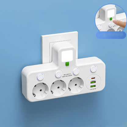 Stekkerdoos Met USB Aansluitingen En Nachtverlichting Voor Georganiseerde Werkplekken