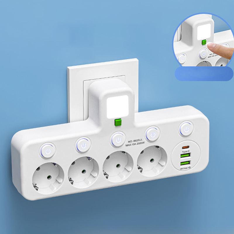 Stekkerdoos Met USB Aansluitingen En Nachtverlichting Voor Georganiseerde Werkplekken