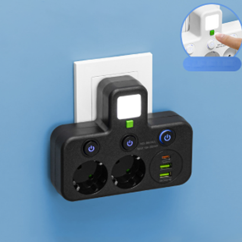 Stekkerdoos Met USB Aansluitingen En Nachtverlichting Voor Georganiseerde Werkplekken