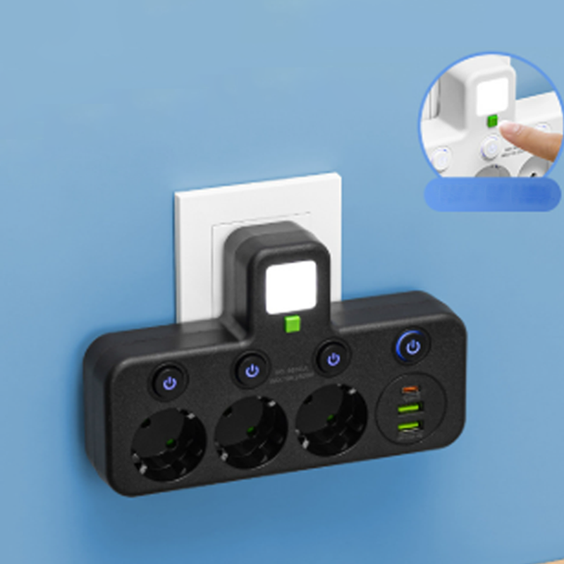 Stekkerdoos Met USB Aansluitingen En Nachtverlichting Voor Georganiseerde Werkplekken