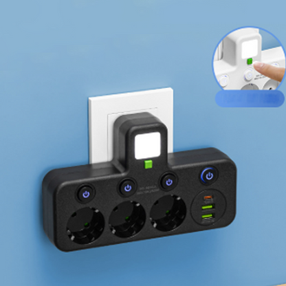 Stekkerdoos Met USB Aansluitingen En Nachtverlichting Voor Georganiseerde Werkplekken