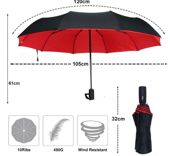 Windbestendige Stormparaplu met Automatisch Open- en Sluitmechanisme