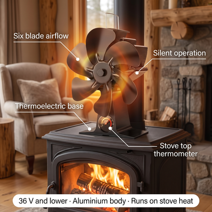 Warmte-aangedreven Kachelventilator met 6 Bladen zonder Stroom