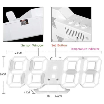 Digitale 3D LED Wandklok met Dimbare Verlichting