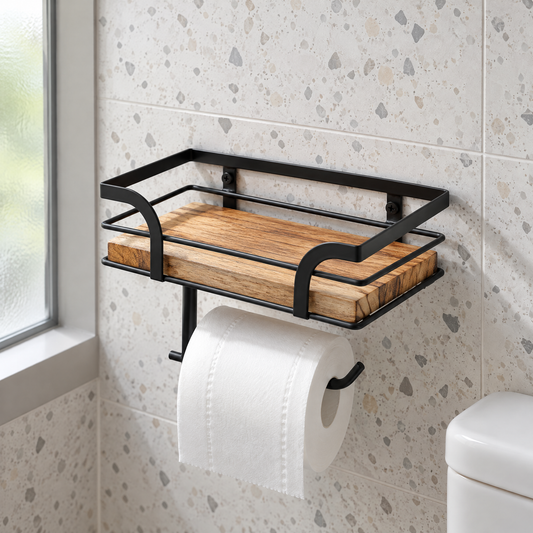 Toiletrolhouder Met Houten Opbergplank Voor Stijlvolle Badkamerorganisatie