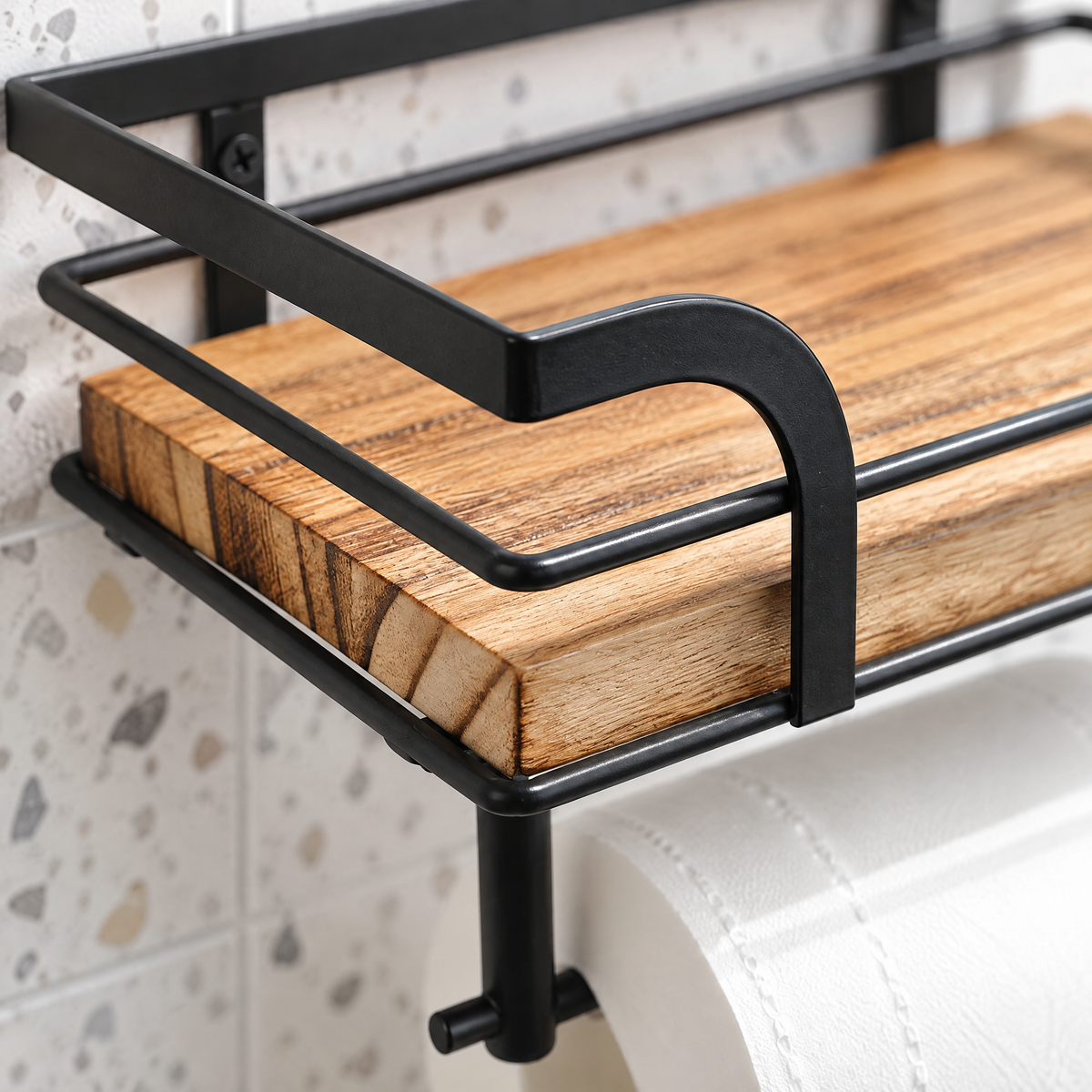 Toiletrolhouder Met Houten Opbergplank Voor Stijlvolle Badkamerorganisatie