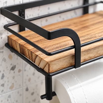 Toiletrolhouder Met Houten Opbergplank Voor Stijlvolle Badkamerorganisatie
