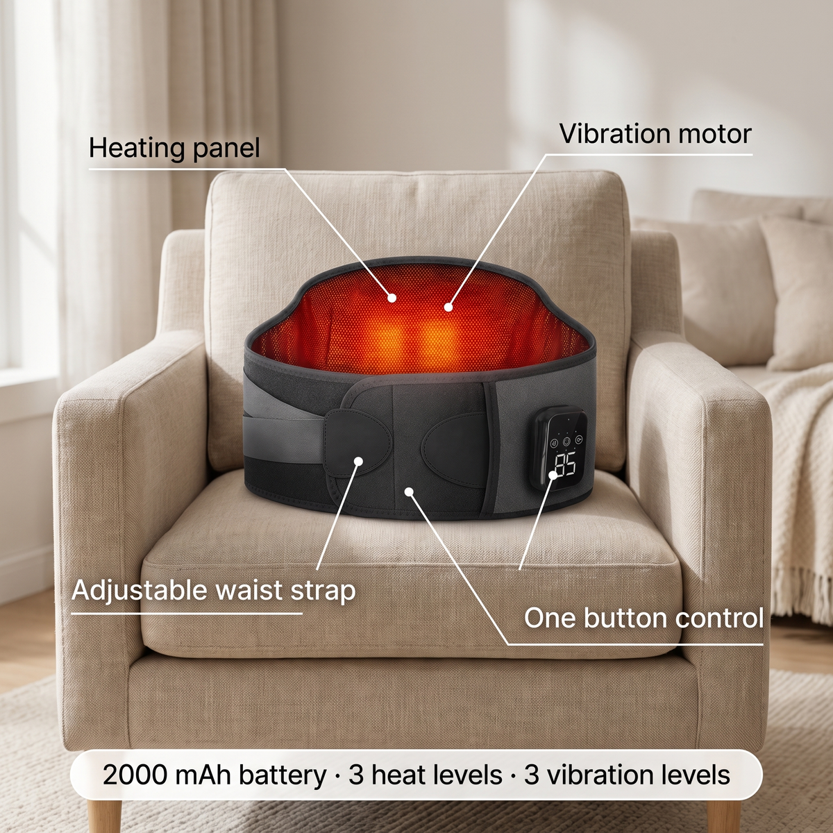 Draadloze Verwarmingsriem met Massagefunctie en 3 Warmtestanden