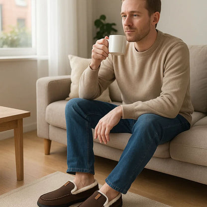 Warme Heren Pantoffels van Synthetische Wol met Zachte Voering