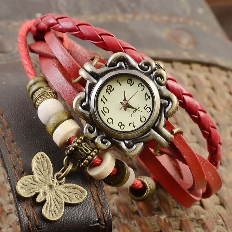 Vintage Dames Armbandhorloge met Vegan Leren Band