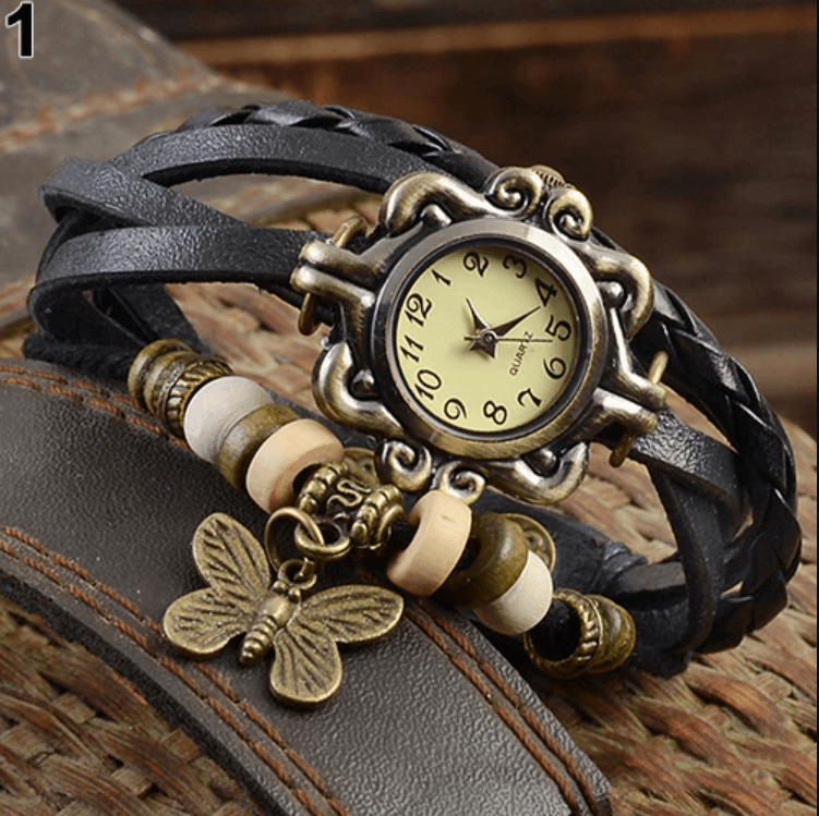 Vintage Dames Armbandhorloge met Vegan Leren Band