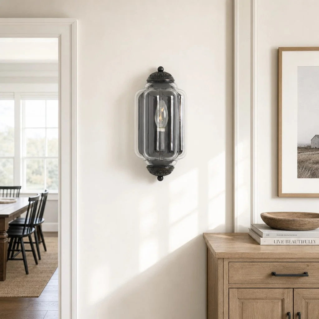Art Deco Wandlamp met Geribbelde Glazen Kap