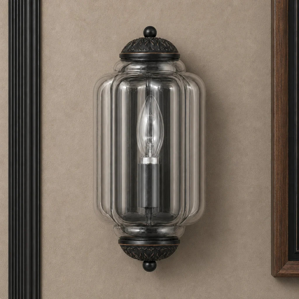 Art Deco Wandlamp met Geribbelde Glazen Kap